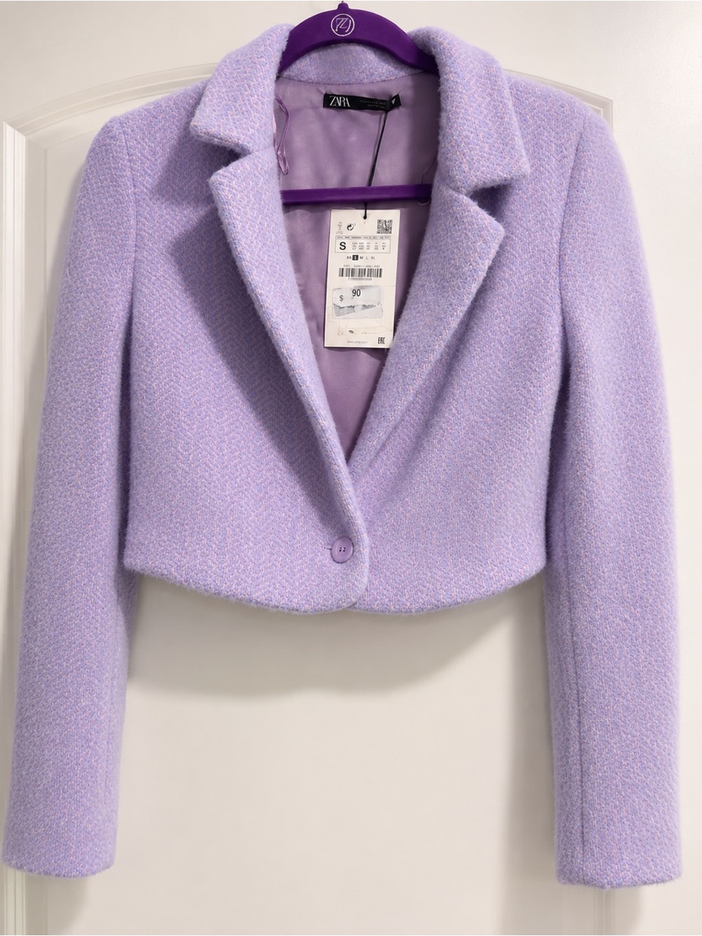 Zara Cropped Lilac Single-Button Blazer